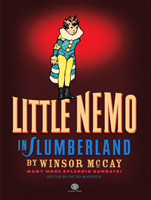 Cover of book Little Nemo in Slumberland by Winsor McCay from Sunday Press with red background and Little Nemo drawn figure standing on top of the type for his name