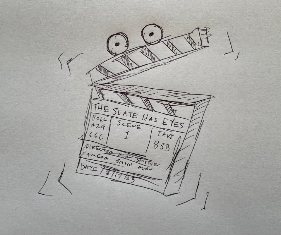 A very rough sketch of a slate board with eyes. A monster!