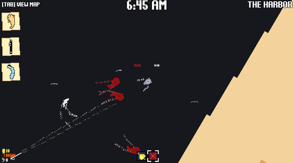 FISH FEAR ME screenshot: the player faces off against three glowing red ghost fish.