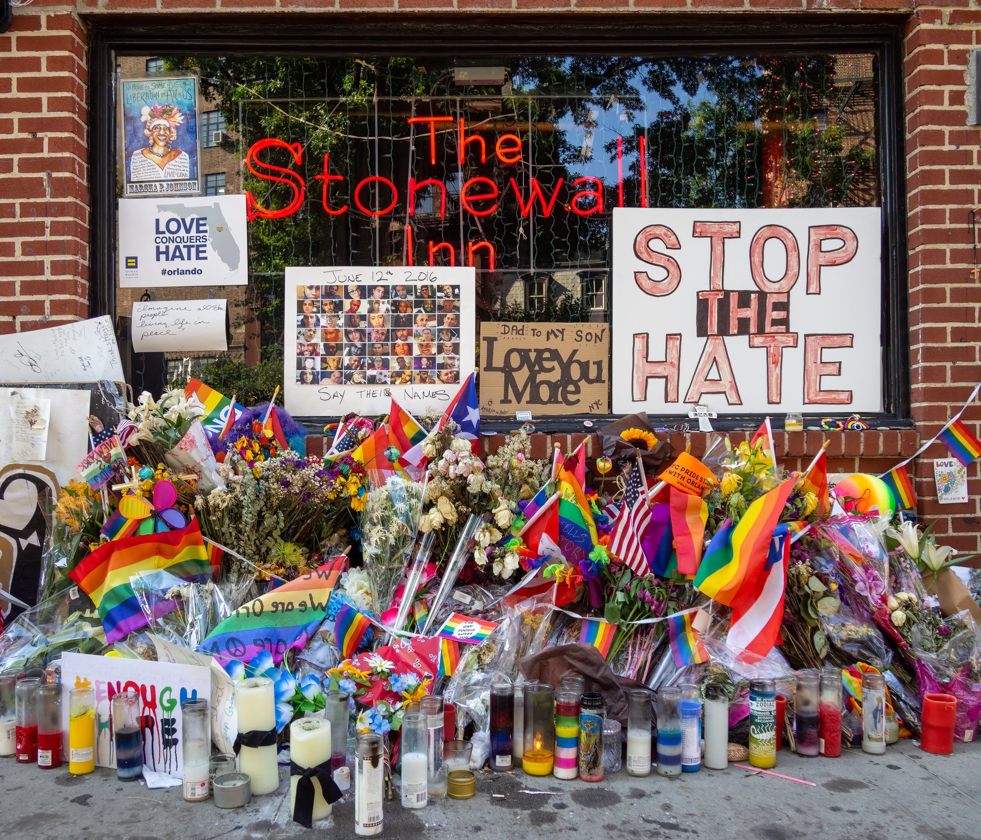 Stonewall Inn, a gay bar on Christopher Street in Manhattan's Greenwich Village. A 1969 police raid here led to the Stonewall riots, one of the most important events in the history of LGBT rights (and