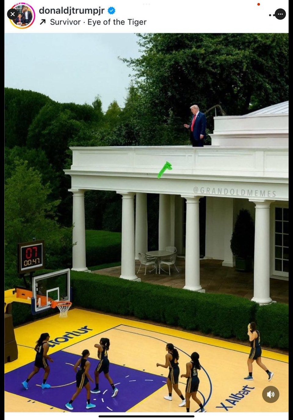 Depiction of a POTUS throwing didos at women players. Such respect.