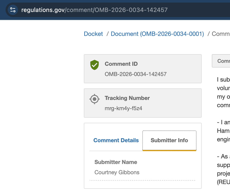 screenshot of Regulations.gov with the permalink structure exposed