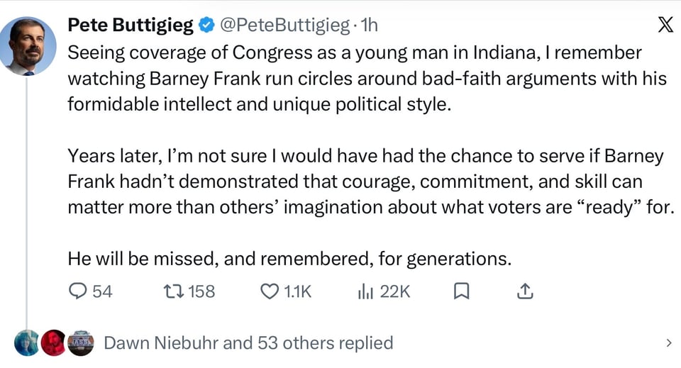 Pete Buttigieg pays homage to Barney Frank.