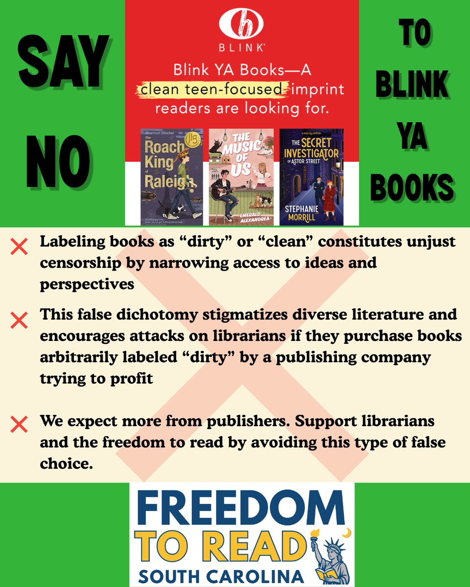 Flier from Freedom to Read South Carolina against purchasing Blink YA books.
