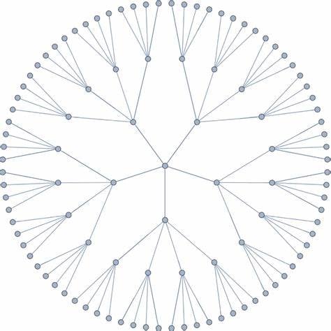 Lines drawn from point to point in hierarchical layers