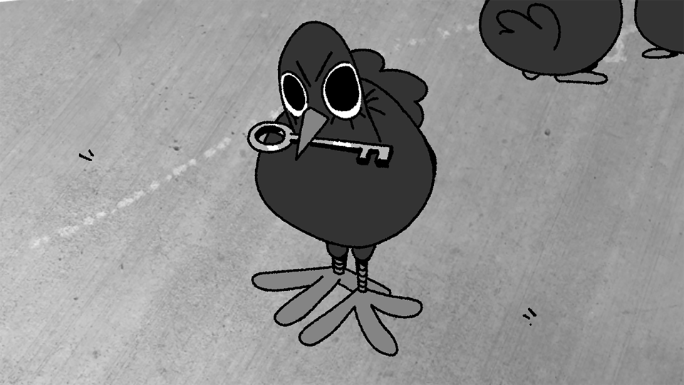 A horizontal wallpaper of a bird holding a key from PATIENCE IS A VIRTUE.