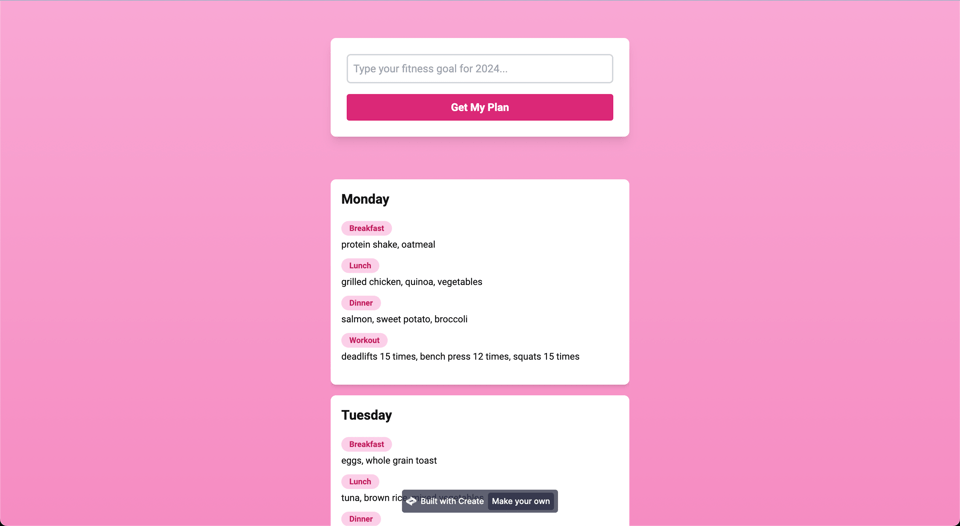 A fitness goal planner