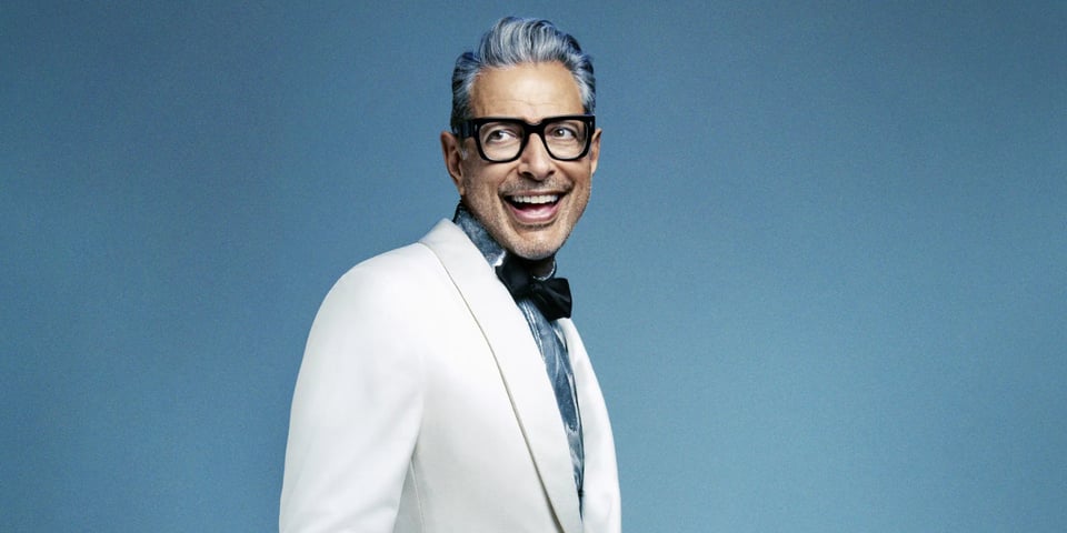 Mr Goldblum on a blue background.