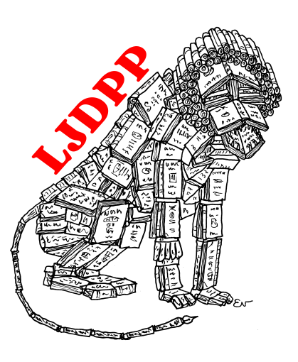 Un lion de livre avec écrit LJDPP au dessus