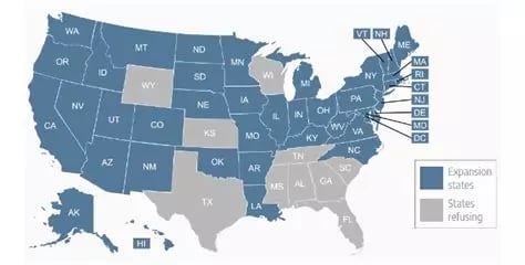 Map of states showing who accepted and rejected Medicaid expansion under the ACA
