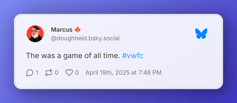 A Bluesky post from Marcus saying, "The was a game of all time."