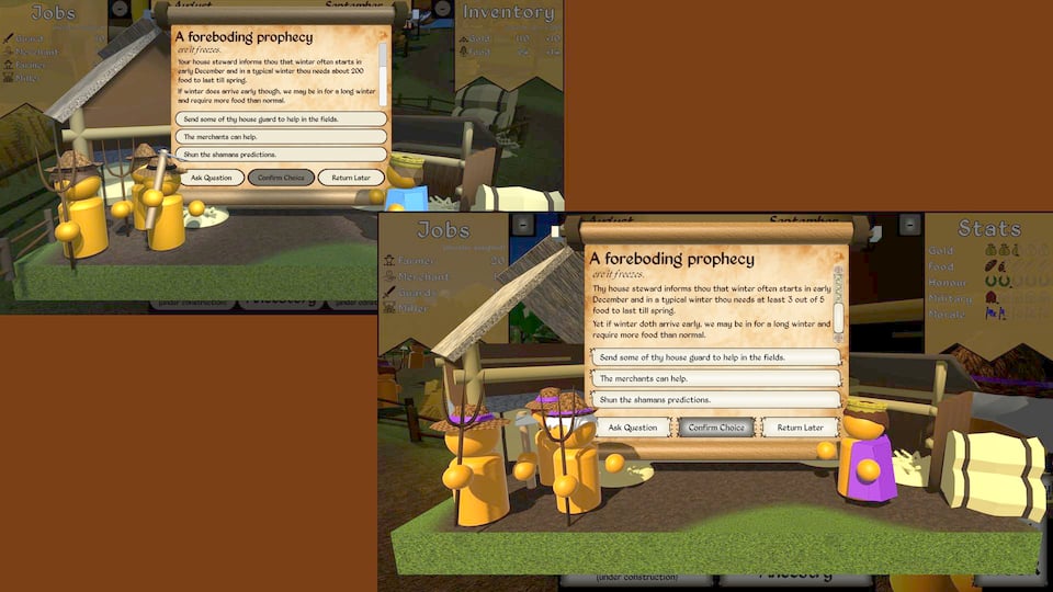 Before and after of the demo for My Liege. The left is from July 2024 and the right is from February 2025.