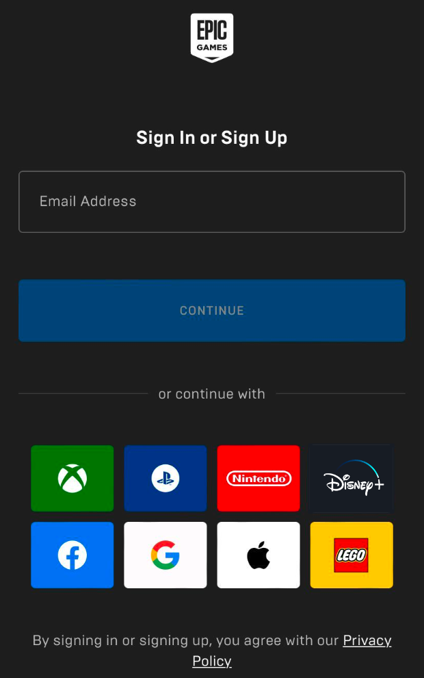 The Epic sign in page but with an added Disney+ logo