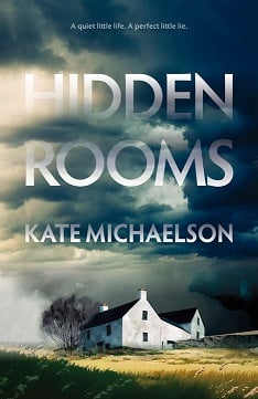 Kate Michaelson's Hidden Rooms. The cover features an old white house on a windswept plain beneath a stormy sky