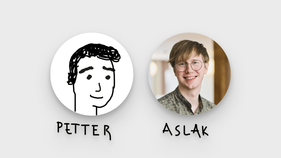Tegning av Petter og et fotografi av Aslak
