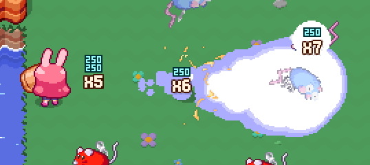 some small-looking numbers popping out of a chain reaction of enemies