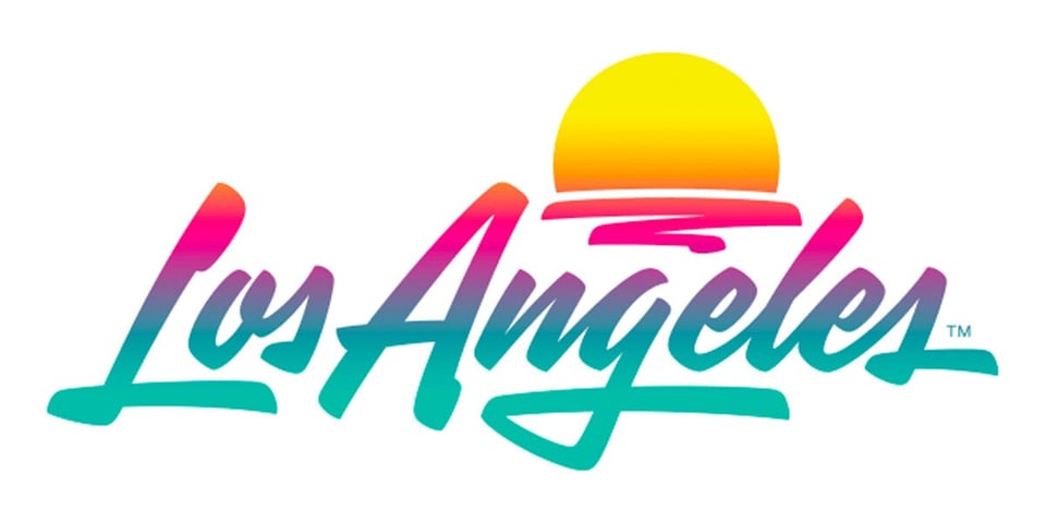 Los Angeles in gradient marker script with a setting sun