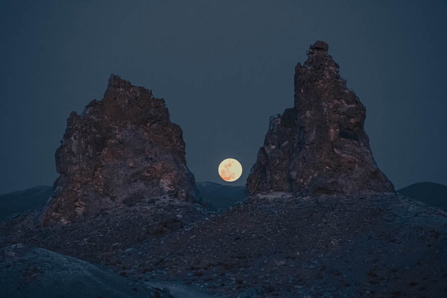 The full moon through the Trona Pinnacles on March 13th, 2025 just hours before the total ecclipse.