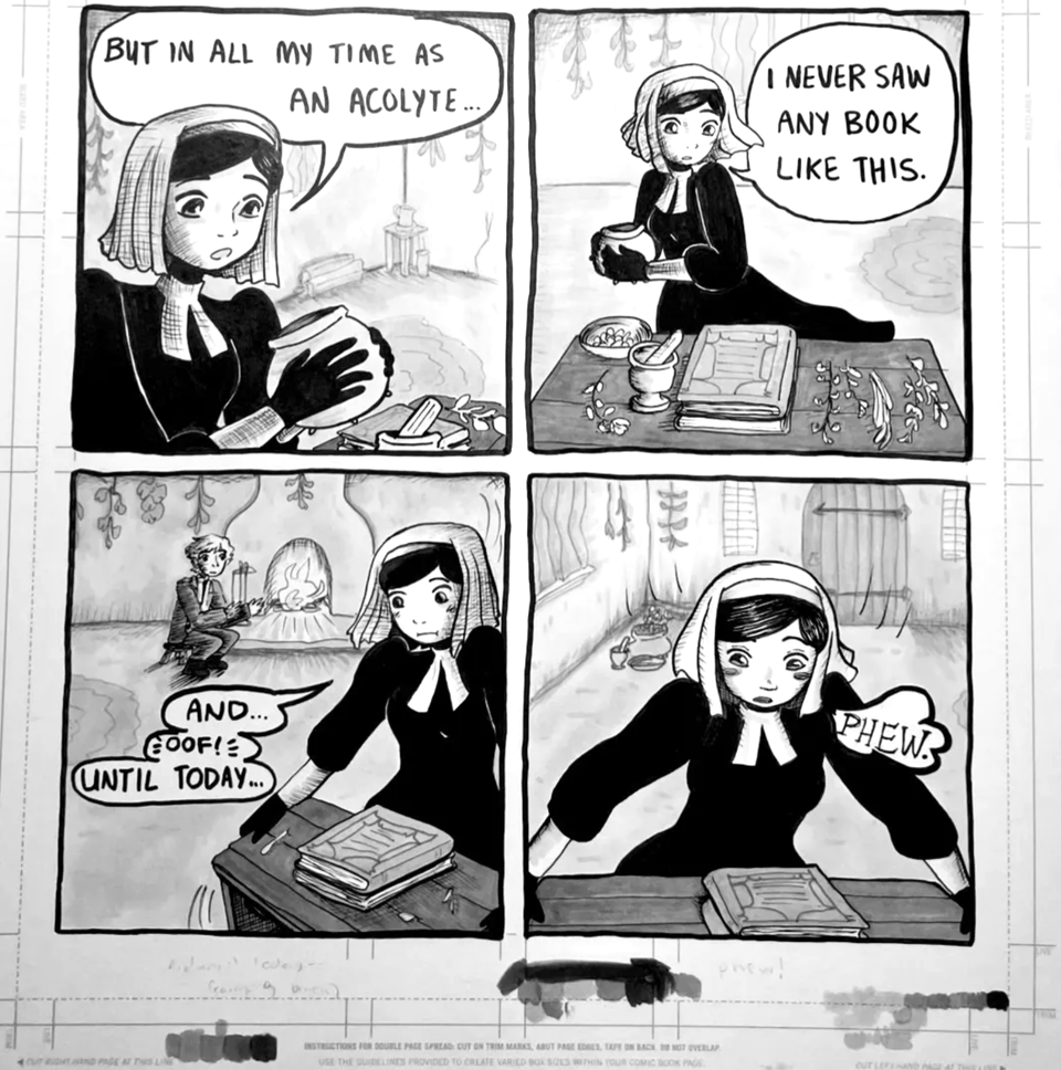 part of a comics page from Inoscularum in grayscale