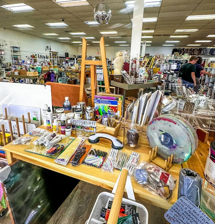 The chaos and orderliness of the tons of art and craft supplies at Thistle Creative Reuse.