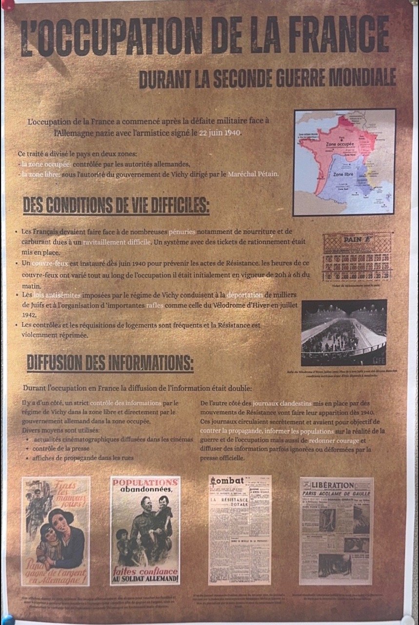 1ère affiche de l'expo : l'occupation de la France durant la seconde guerre mondiale