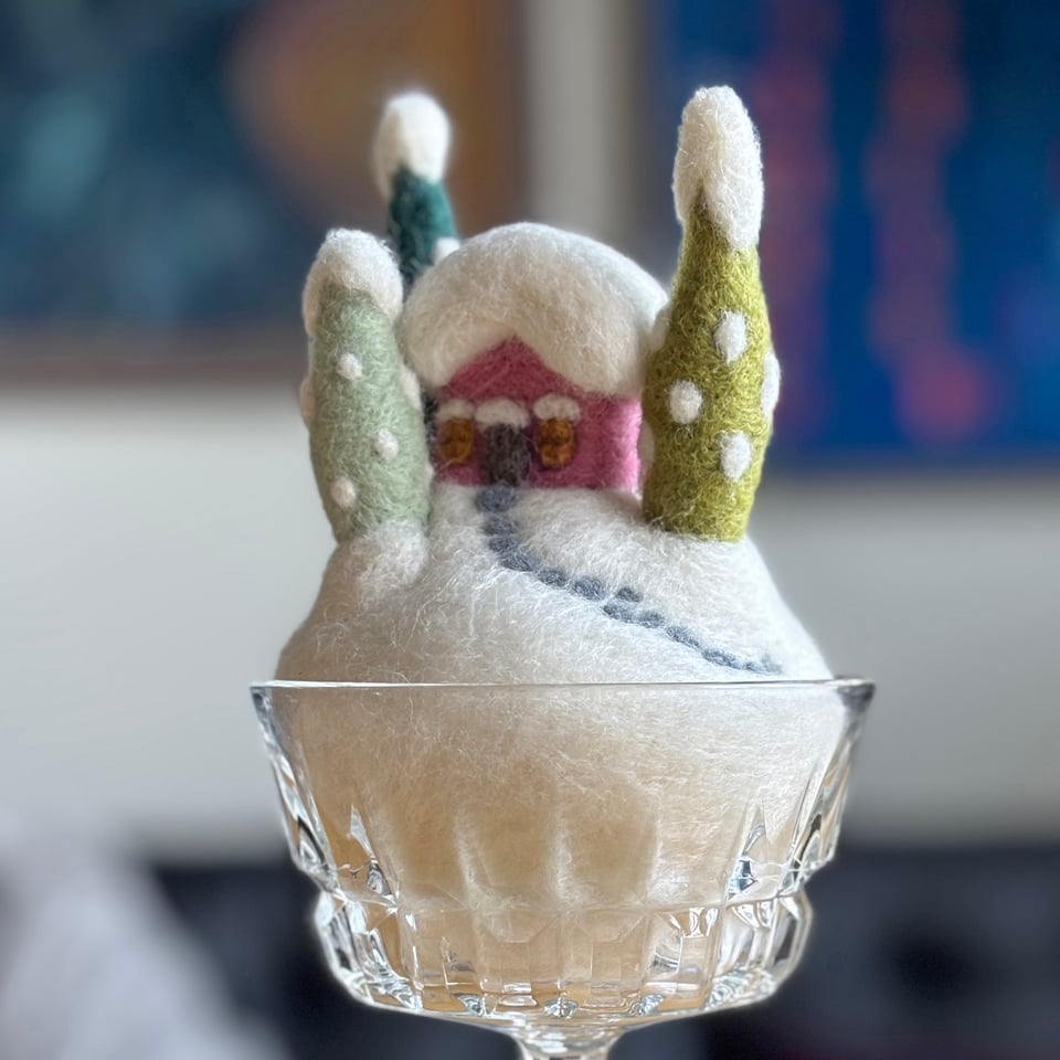 needle felted winter scene in a goblet