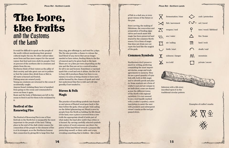 A spread about the lore, the fruits and custom of the land