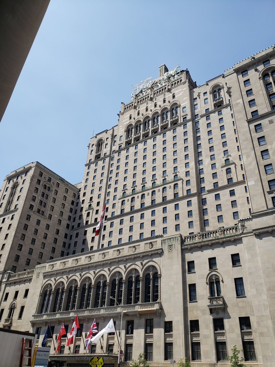 Looking up at the Royal York hotel from Front Street