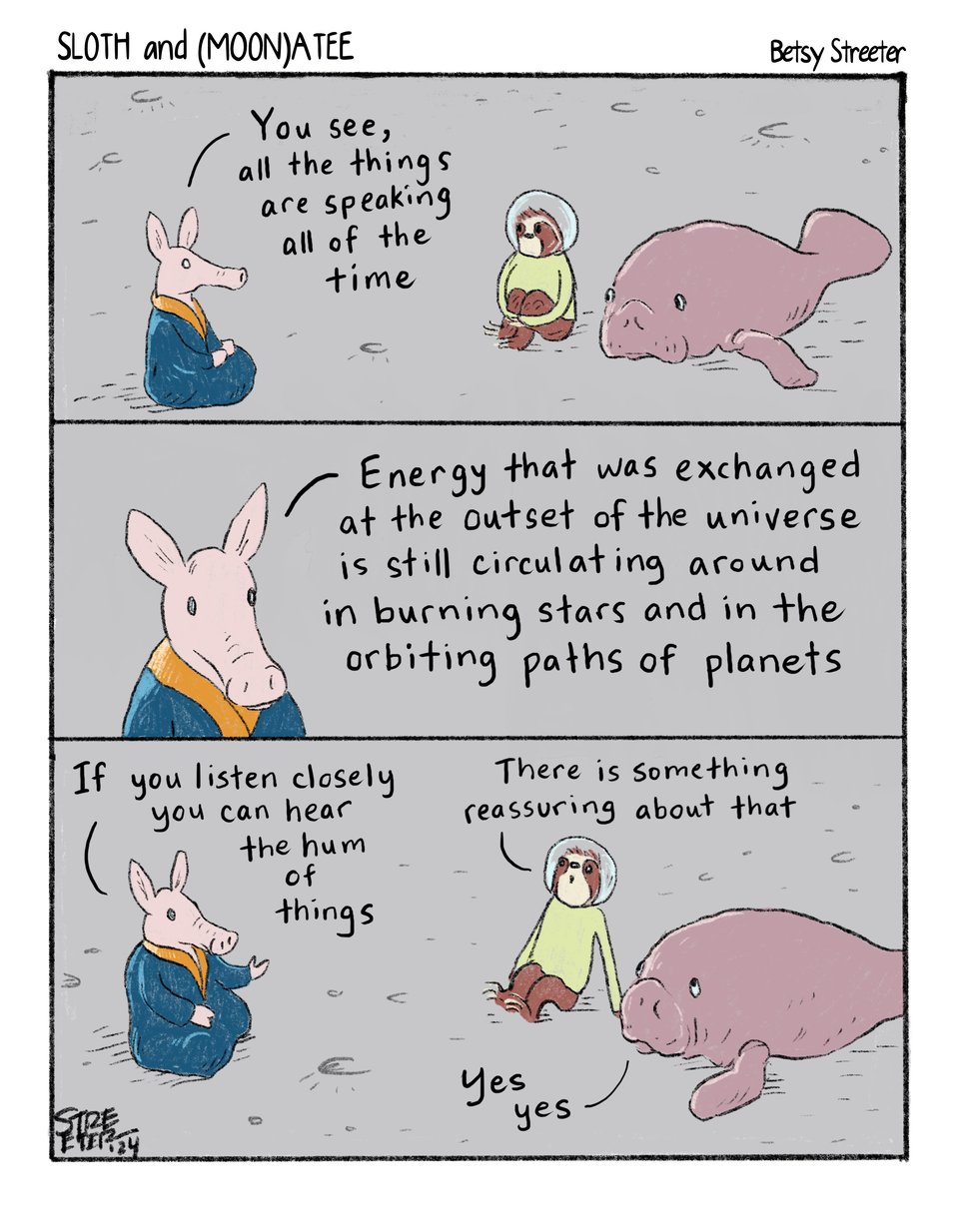 Sloth and Manatee comic with Listening Aardvark