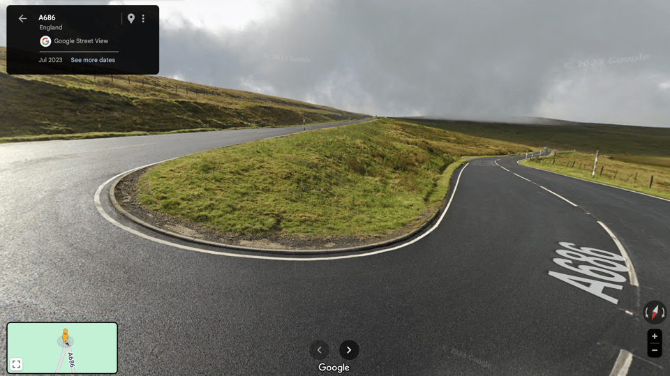 A bend on the A686 Hartside Pass