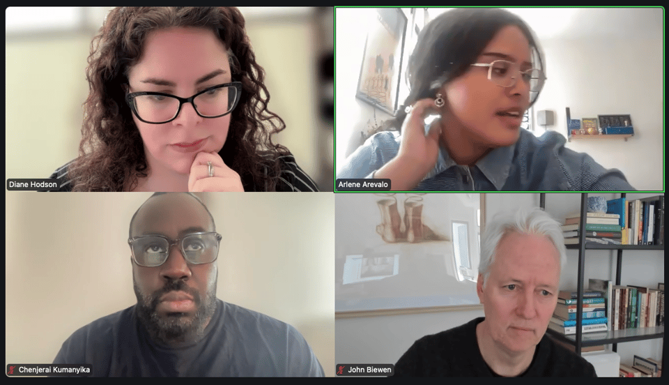 Screenshot of Zoom meeting, images of four team members.