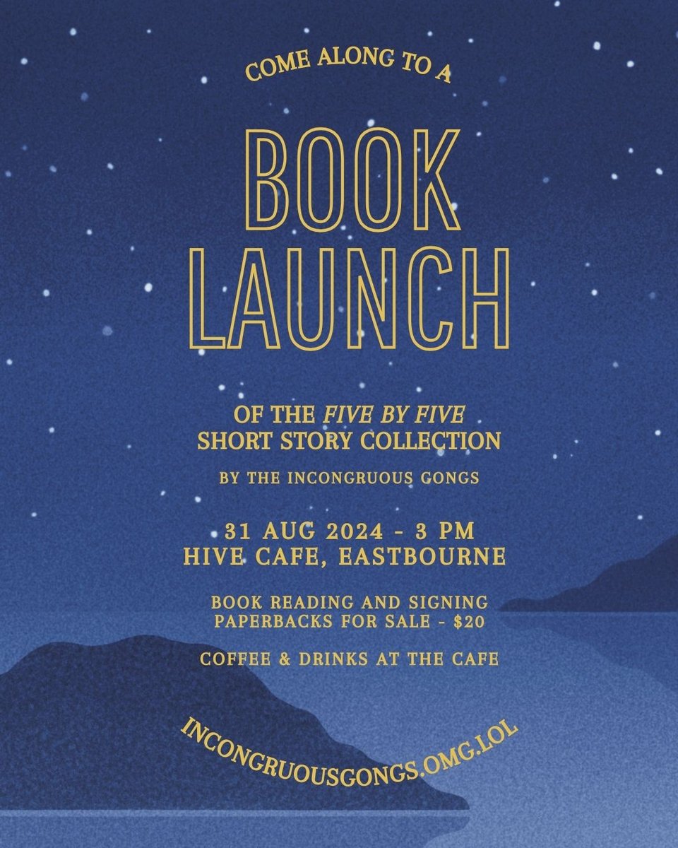 poster for the book launch of Five By Five by the Incongruous Gongs!