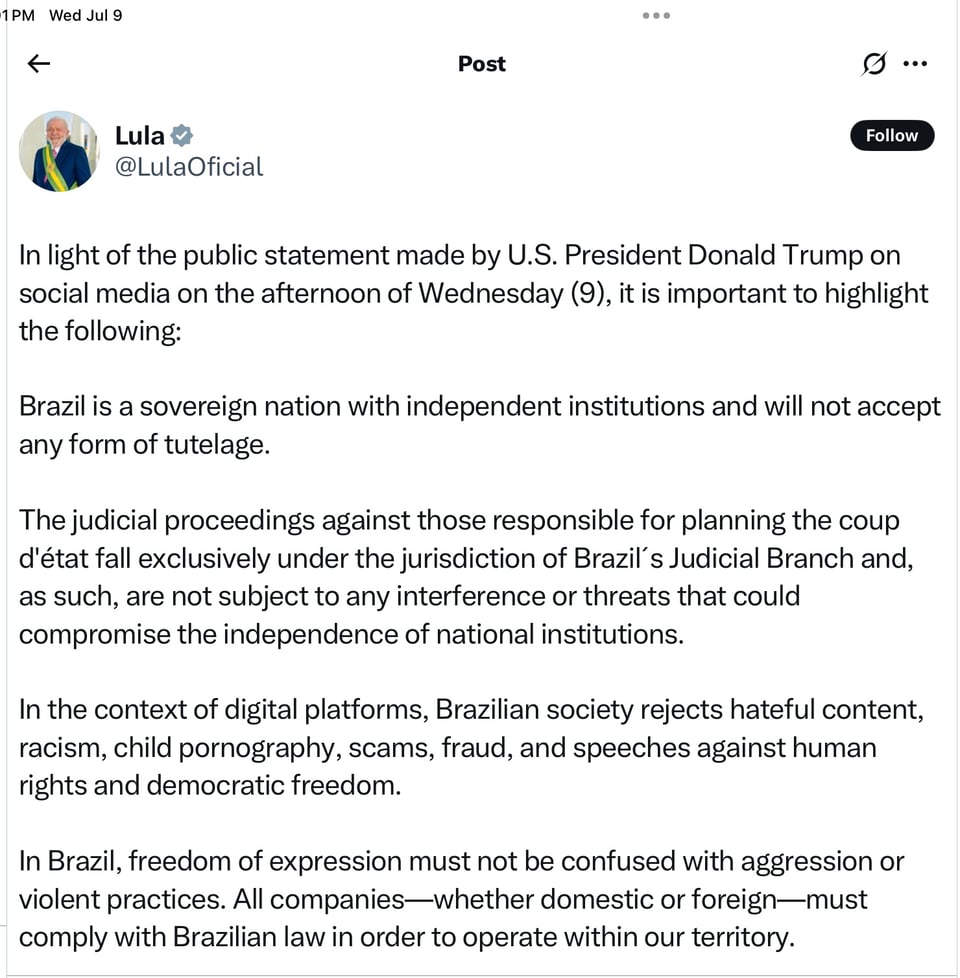 Response from the President of Brazil.part one.