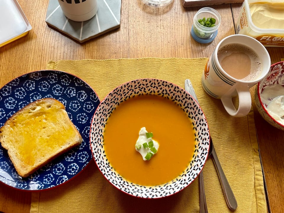 Toast and tea and soup
