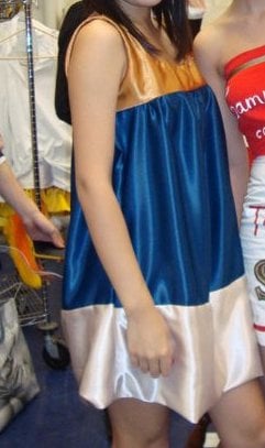 Handmade colourblock dress with gold, blue and white sections