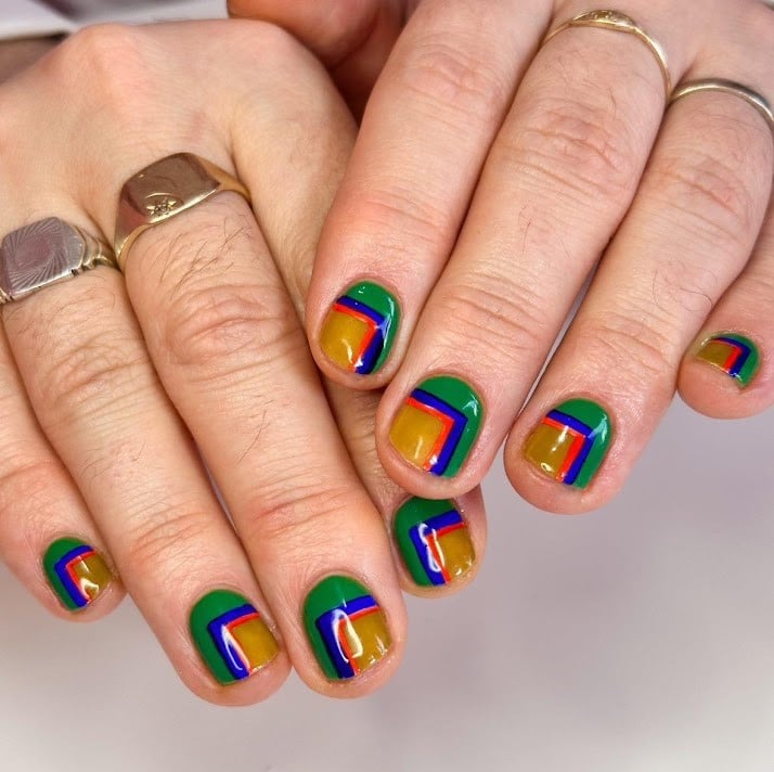 A manicure in similar colors to the cover of Marxism and Art.