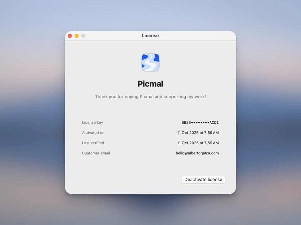 Active license key window