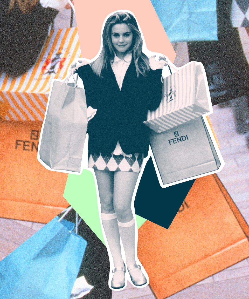 Cher Horowitz from Clueless holding multiple shopping bags