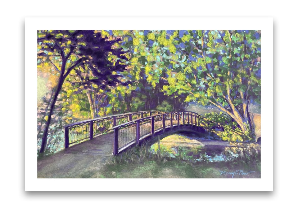 a pastel painting of the bridge near Lake Nokomis and Minnehaha Falls