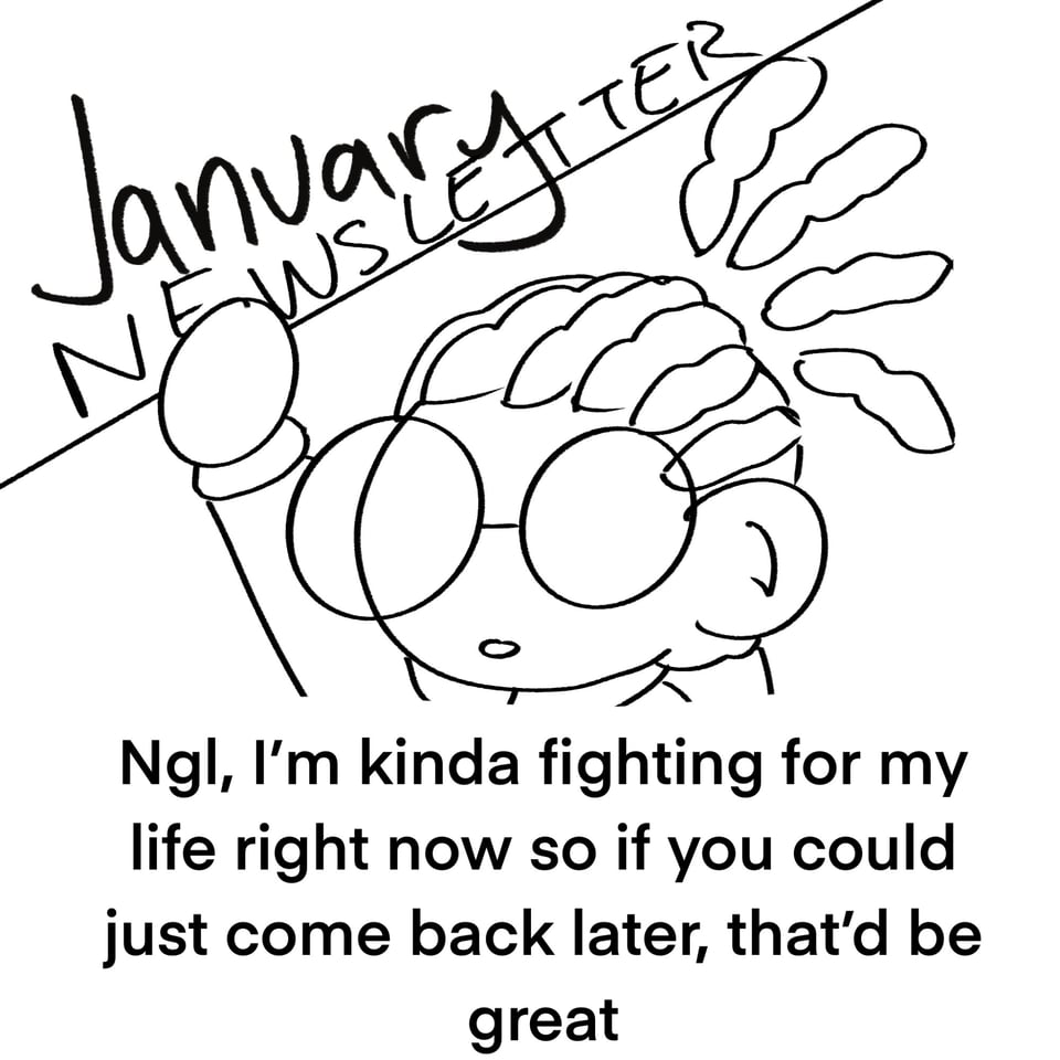 Vincent lifts a january newsletter banner, and says