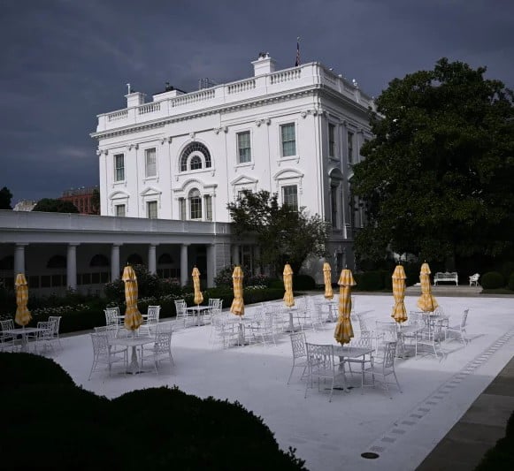 After - the Trump patio formerly known as the Rose Garden