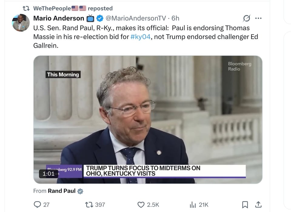 Rand Paul, Republican Senator from Kentucky, has made it clear, Massie has friends.