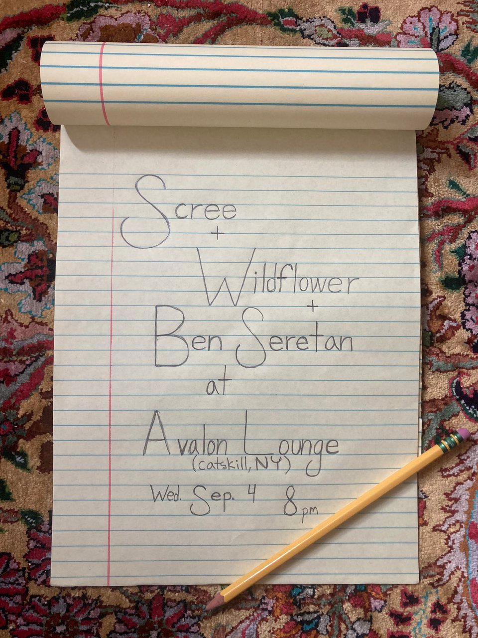 flyer for the Scree, Wildflower, & Ben Seretan gig at the Avalon Lounge September 4th
