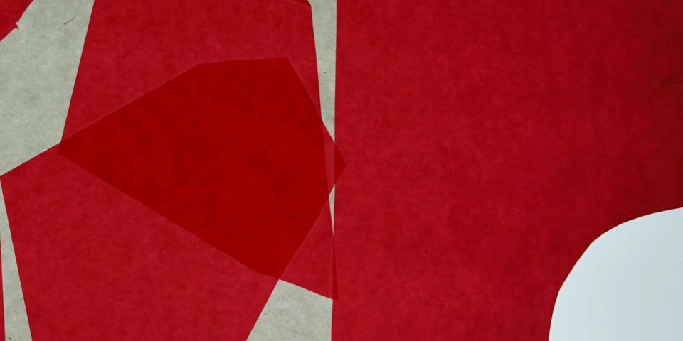 Abstract shapes in red and white.