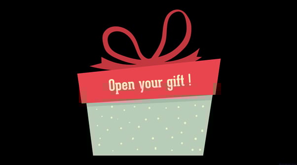a present with text reading 'open your gift'
