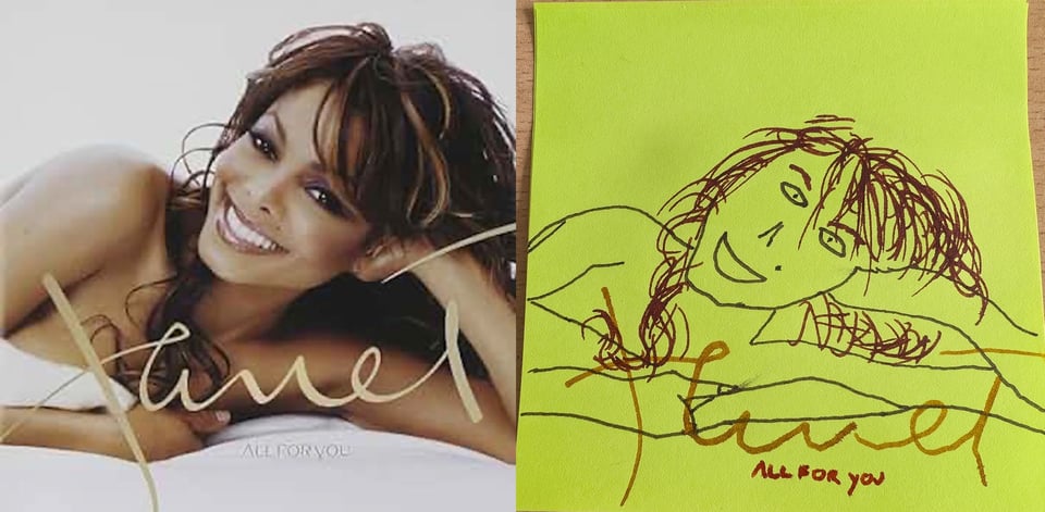 A close-up of Janet Jackson, a ridiculously beautiful Black woman with a big smile on her face. She is lying on a white bed, her head propped up by her left hand. Her other arm is holding a blanket covering her chest.