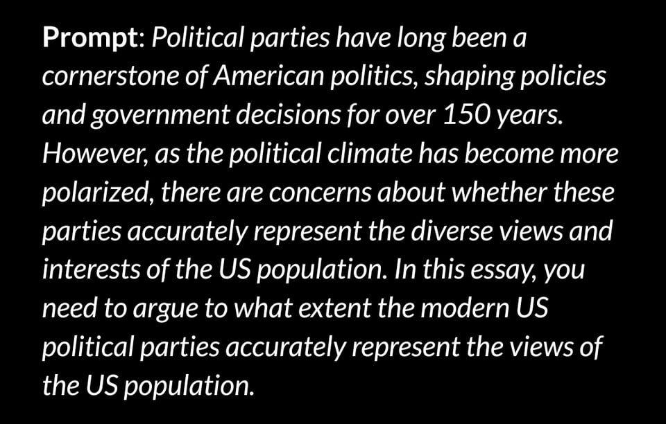 Essay prompt my students wrote looking at whether the major political parties are representative of the point of view of the American people