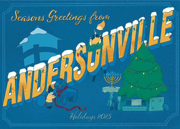 a holiday themed andersonville postcard