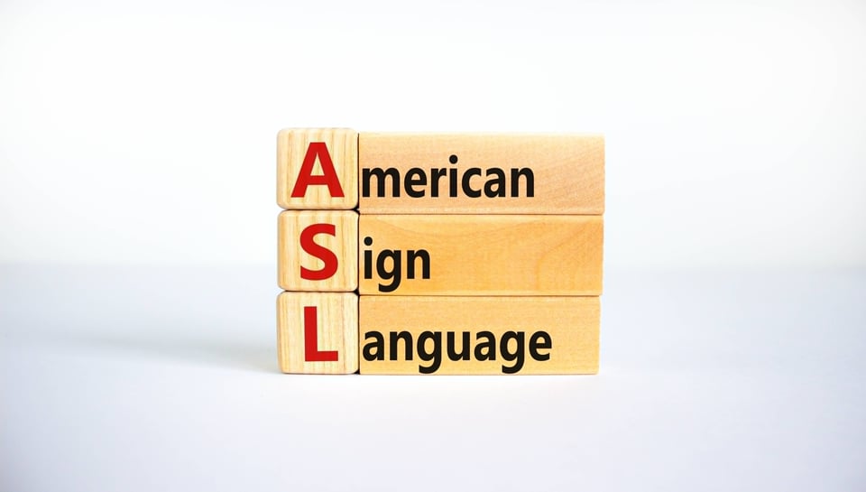 wooden blocks with the words asl and american sign language