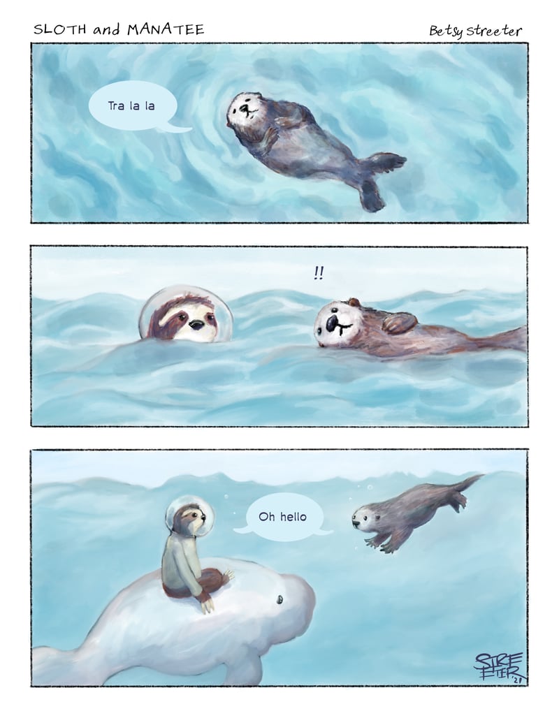 Sloth and Manatee comic in which the friends meet a sea otter